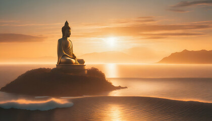 Maritime Enlightenment Inspiring Buddha Statue Gracing the Ocean.