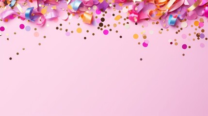 confetti on a pink background with space for text.
