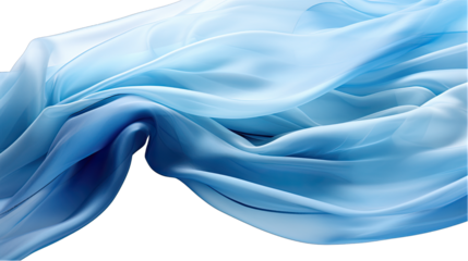 Blue Silk Fabric Swirl Isolated on Transparent or White Background, PNG