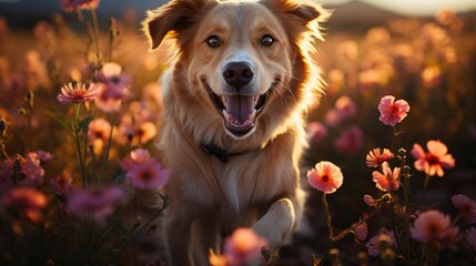 A Mixed-Breed Dog Enjoying A Romp In A Field , Background For Banner, HD