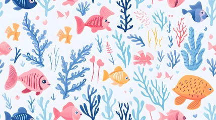 Stickers meubles Vie marine Seamless pattern of underwater adventure with fish and corals