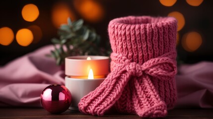 Obraz na płótnie Canvas A Cozy Setup With A Single Lit Advent Candle , Background For Banner, HD