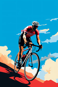 A male cyclists showing a road racer, ebike rider or a mountain biker shown in a contemporary athletic abstract design, computer Generative AI stock illustration image