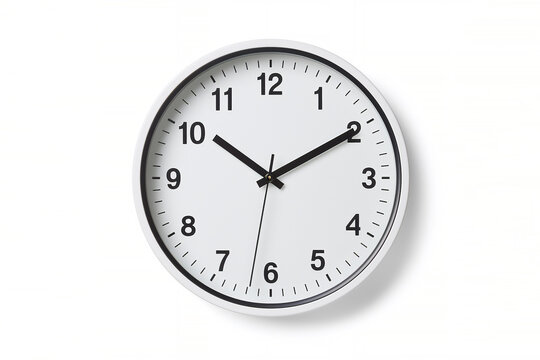 Wall clock with a modern plastic rim, isolated on a white background, computer Generative AI stock illustration image