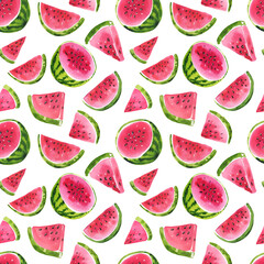 watercolor seamless pattern of watermelons hand painted illustration for sweet summer designs