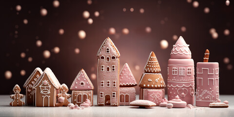 Beautiful gingerbread houses in the snow