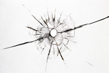 broken glass on white background with hole