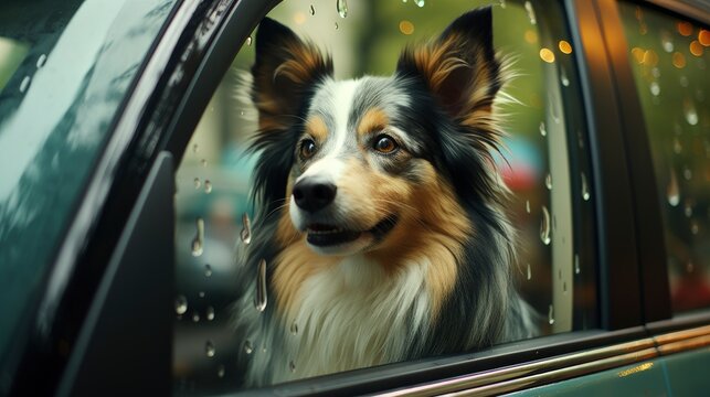 A Happy Mixed-Breed Dog Enjoying A Car Window , Background For Banner, HD