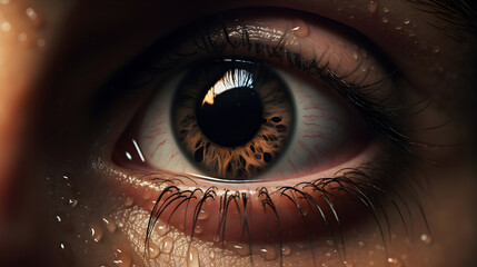 closeup of crying blue eye - obrazy, fototapety, plakaty