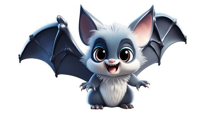 3D Cartoon Bat Flying Isolated on Transparent or White Background, PNG