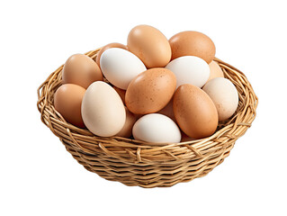 Eggs in a Wicker Basket Isolated on Transparent or White Background, PNG