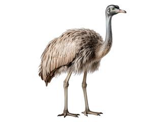 Single Ostrich Standing Isolated on Transparent or White Background, PNG