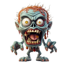 Angry 3D Cartoon Zombie Isolated on Transparent or White Background, PNG