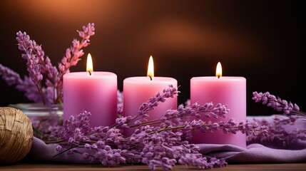 Obraz na płótnie Canvas A Candle Holder Arrangement With Lavender-Scented , Background For Banner, HD