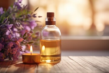 Bottle of essential oils or scented candles for relaxation