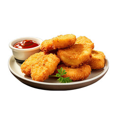 Chicken Nuggets on a Plate Isolated on Transparent or White Background, PNG