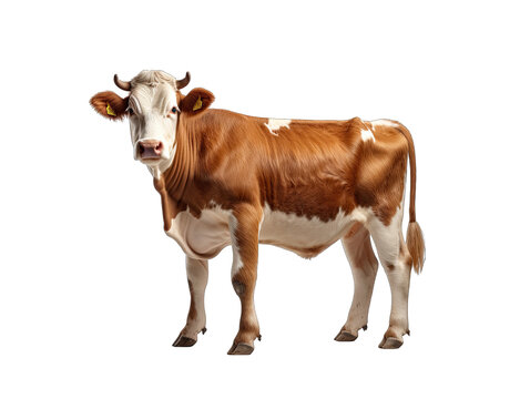 Full-bodied Cow Standing Isolated on Transparent or White Background, PNG