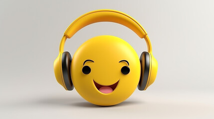 3D rendering Listening emoji with earphone on white isolated background