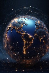 Fototapeta premium Earth globe enveloped by the worldwide internet web, technical concept
