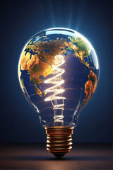Earth globe planet in the shape of an incandescent light bulb, concept of global security - obrazy, fototapety, plakaty