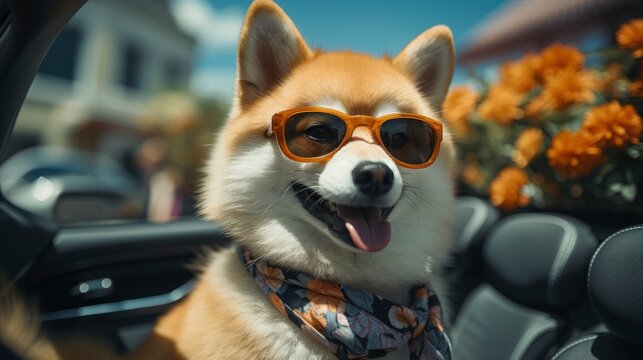 A Content Mixed-Breed Dog Enjoying A Car Ride , Background For Banner, HD