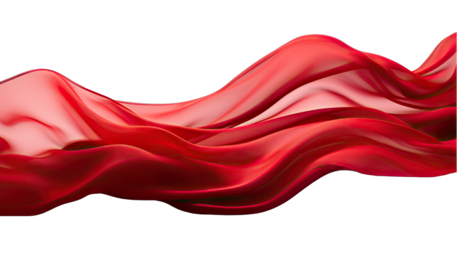 Elegant Wave of Red Silk Isolated on Transparent or White Background, PNG