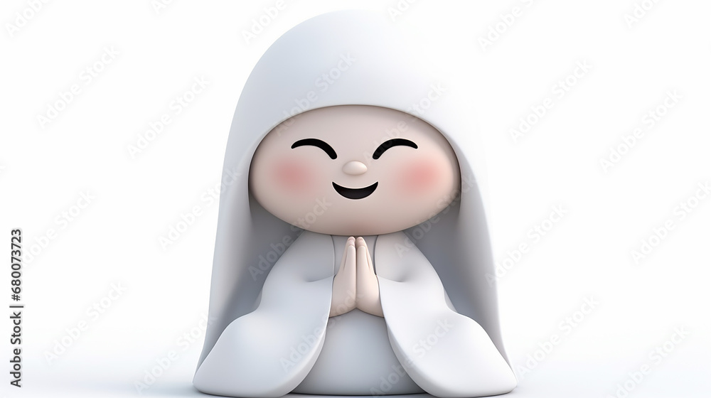 Wall mural 3D rendering Praying emoji on white isolated background with smile - Wall murals