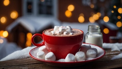 Hot Chocolate Cup with Marshmallow: Winter Festive Composition