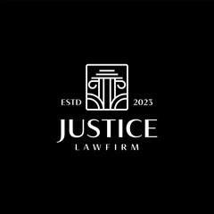 Law Firm Pillar Justice Monoline Logo Template. Universal creative premium symbol. Vector illustration. Creative Minimal design template.