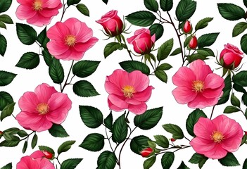 AI generated illustration of pink flowers on a white background