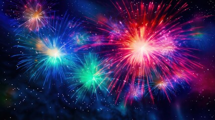 Colorful fireworks in the night sky. New year and Christmas holiday background.
