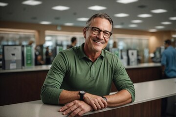 Happy distinguished man satisfied bank customer of a financial institution