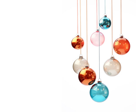 Christmas balls, hanging decorations on white background. Generated using AI tools. Generated using AI tools