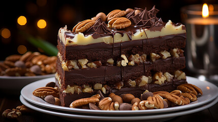 chocolate cake with nuts and raisins