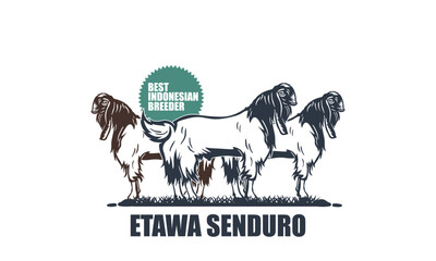 BEST ATAWA GOAT INDONESIAN BREEDER LOGO, silhouette of great ram standing in farm vector illustrations.