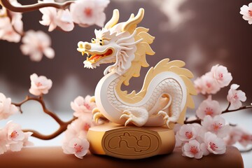 Obraz premium 2024 龍と梅（3D）