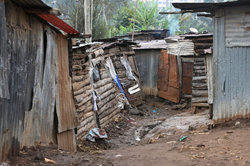 Fototapeta premium Dirty streets of Kenyan Kibera slum in Nairobi