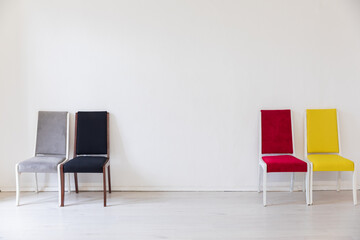 yellow red gray black chair on white background interior in a bright room