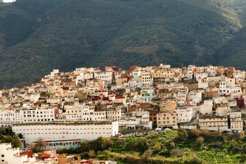 La città santa di Moulay Driss Zerhoun nei pressi di Volubilis, provincia di Mekness. Marocco