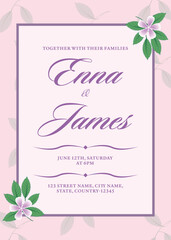 Fototapeta na wymiar Wedding Invitation Card Or Template Layout In Plain Pink Color.
