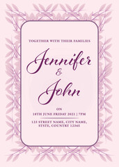 Wedding Invitation Card Design with Leaves Pattern For Advertise.