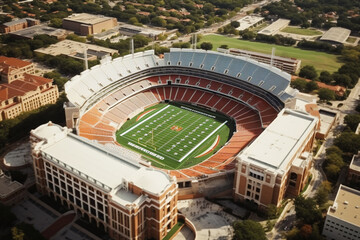 Aerial view of Darrel K Royal Texas memorial Stadium home of longhorn Football team in Austin