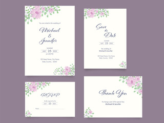 Fototapeta na wymiar Floral Wedding Invitation Card Suite for Ready to Print.