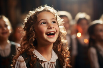 Fototapeta premium A girl student singing in the choir.