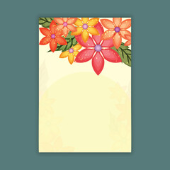 Invitation Card or Template Decorated with Watercolor Flowers and Given Space for Message.