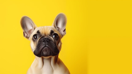 Cute banner with a dog looking up on yellow background