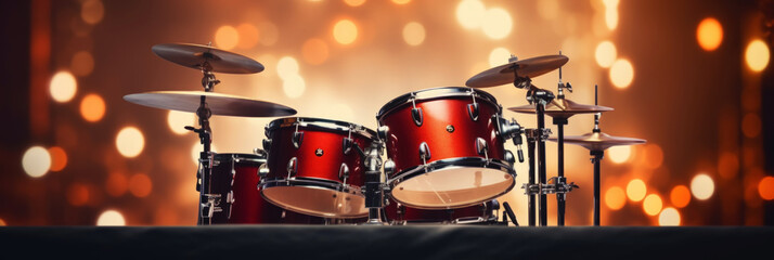 Close-up of drums set on festive background. Rock concert concept. Generative AI