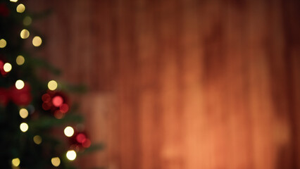 christmas tree with wooden wall in the background 