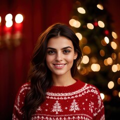 woman wearing christmas sweater smiling