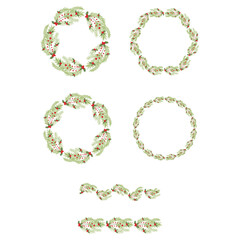 Set of Christmas wreaths, frames with pine branches, mistletoe, berries